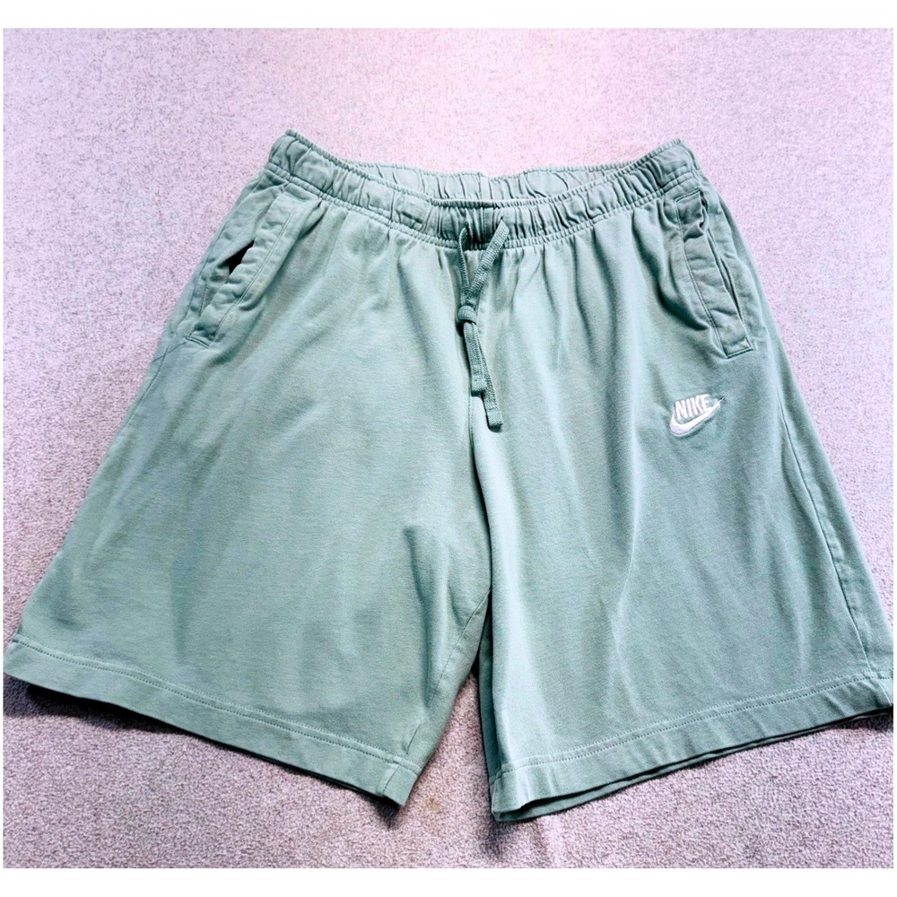 Nike Mens L Sportswear Club Jersey Shorts Silver Pine Green Athleisure Gym Soft